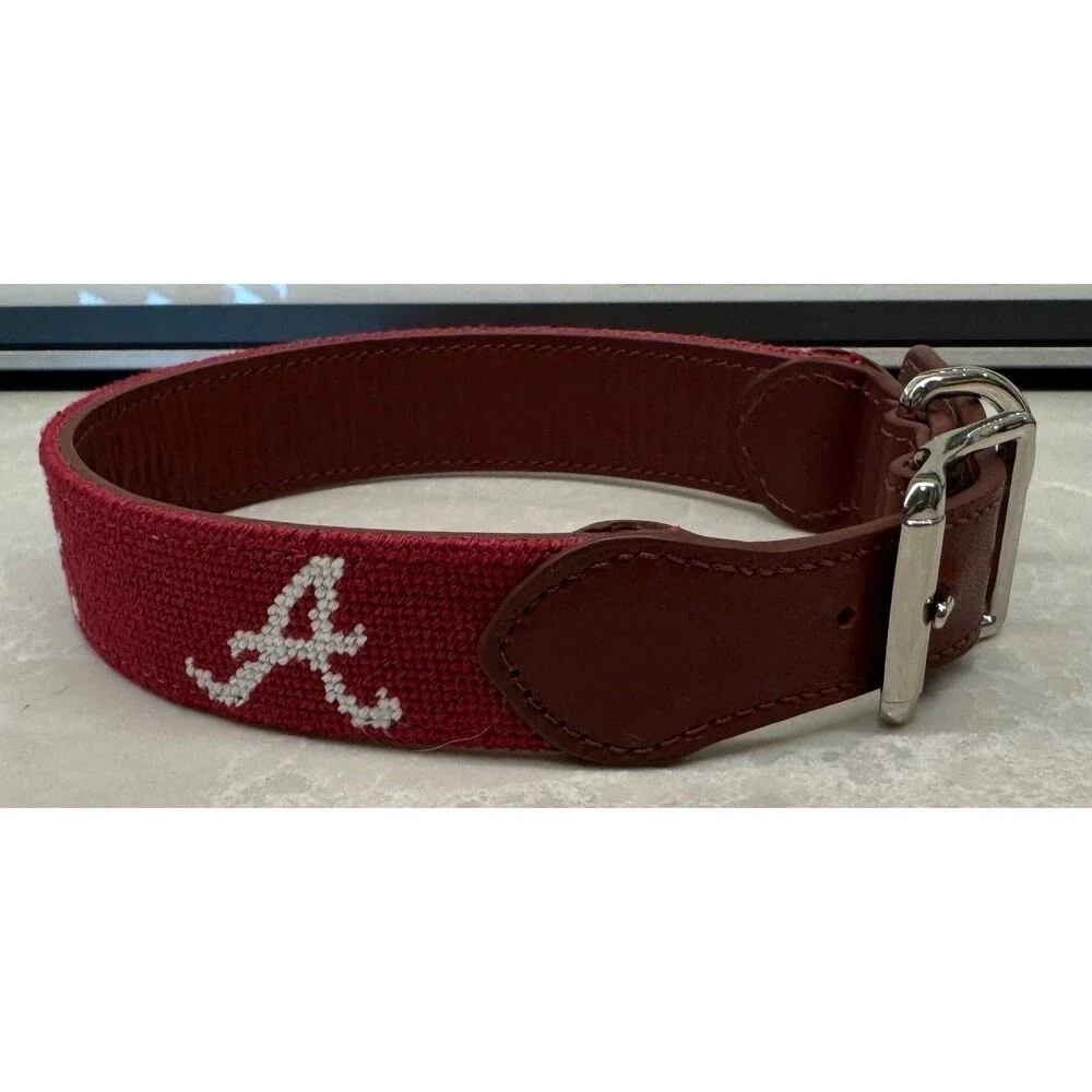ALABAMA CRIMSON TIDE - ASHER RILEY NEEDLEPOINT DOG COLLAR - SIZE SMALL